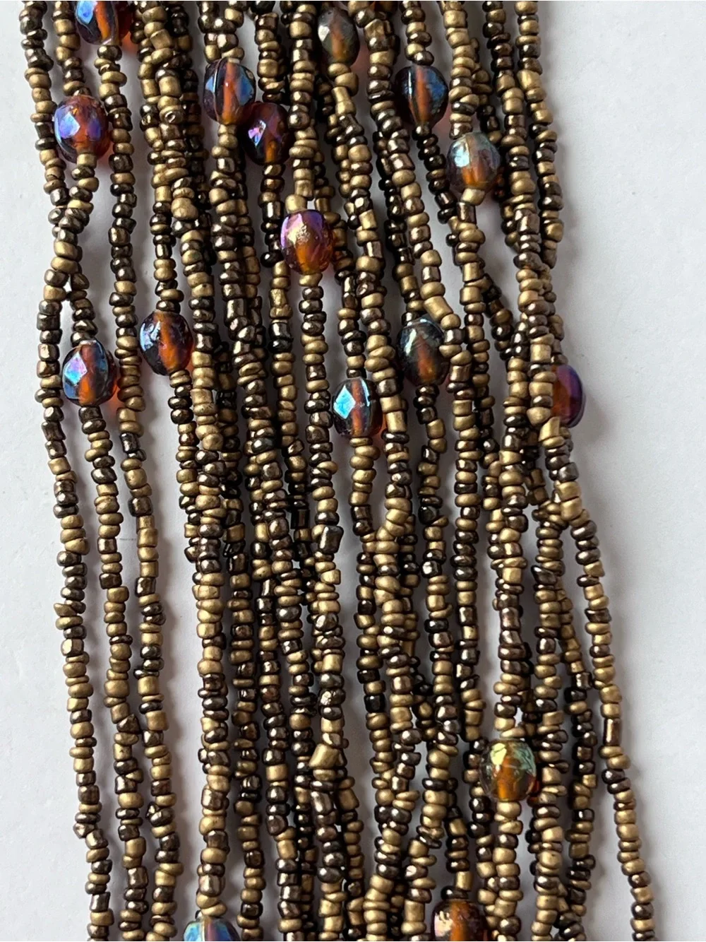Brown Beaded Long Statement Necklace Tassels Lariat